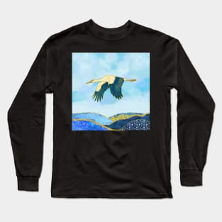 Majestic Stork Flying over Mountains Long Sleeve T-Shirt